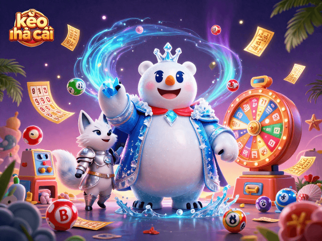Engage with kèo nhà cái through vibrant lottery elements in a captivating 3D casino scene.