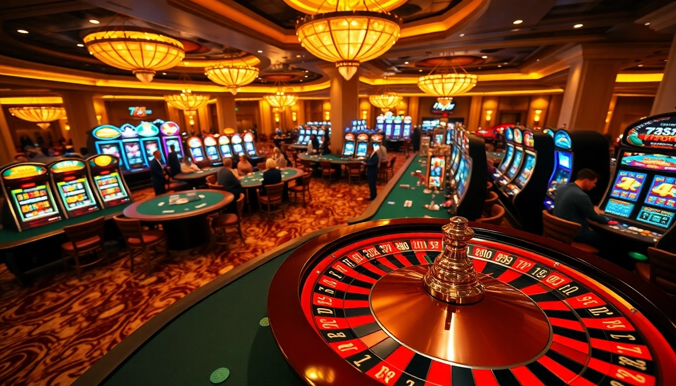 Players enjoying vibrant games at the casino floor of 789f, engaging in roulette and slot machines.