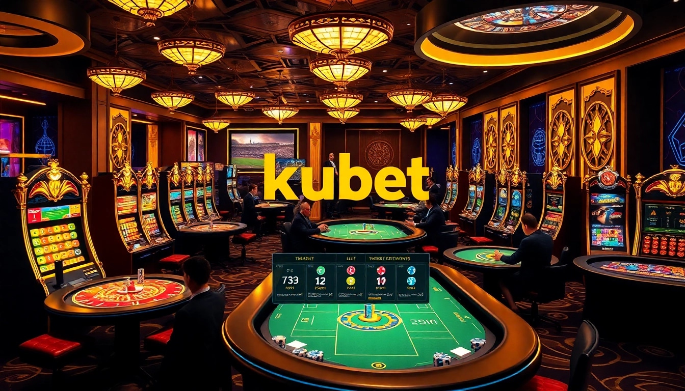 Engaging gamblers at kubet thabet, featuring immersive casino tables and vibrant slot machines.