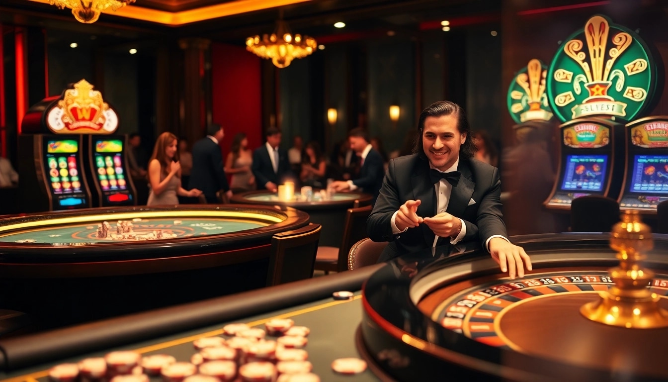 Exciting gaming at CASINO LUCK8 with players enjoying slot machines and poker tables.