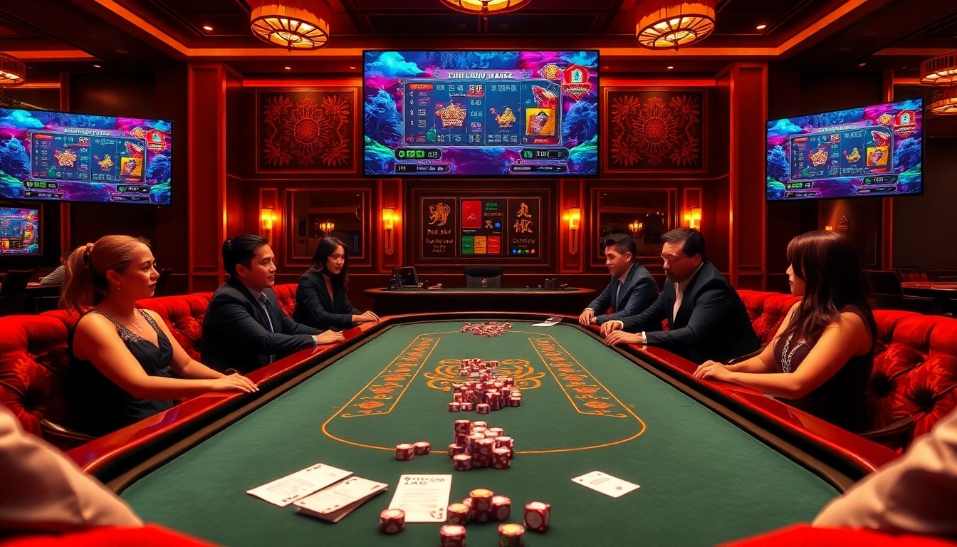 Play Tài Xỉu MD5 at a vibrant casino table filled with chips and dice.