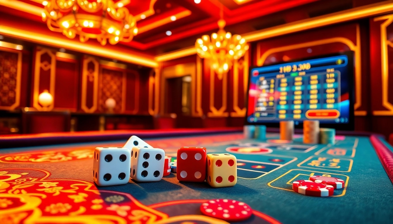 Exciting Tài xỉu MD5 gaming action with colorful betting slips and vibrant casino table.