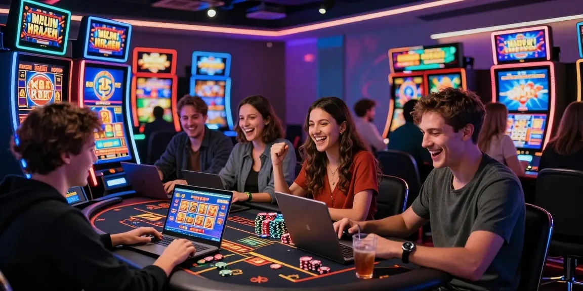 Exciting gaming atmosphere at non UK casinos with players enjoying slots and live dealer tables from https://ghsc.co.uk