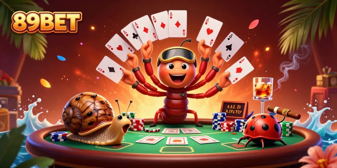 Experience thrilling gaming with 89BET's vibrant casino scene featuring lively characters and dynamic elements.