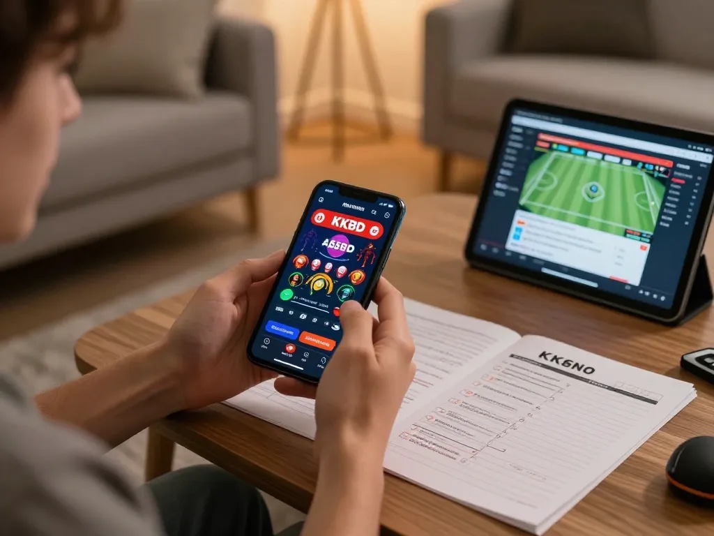 Engaging live dealer gaming experience on KKBD Casino mobile app in a cozy home setting