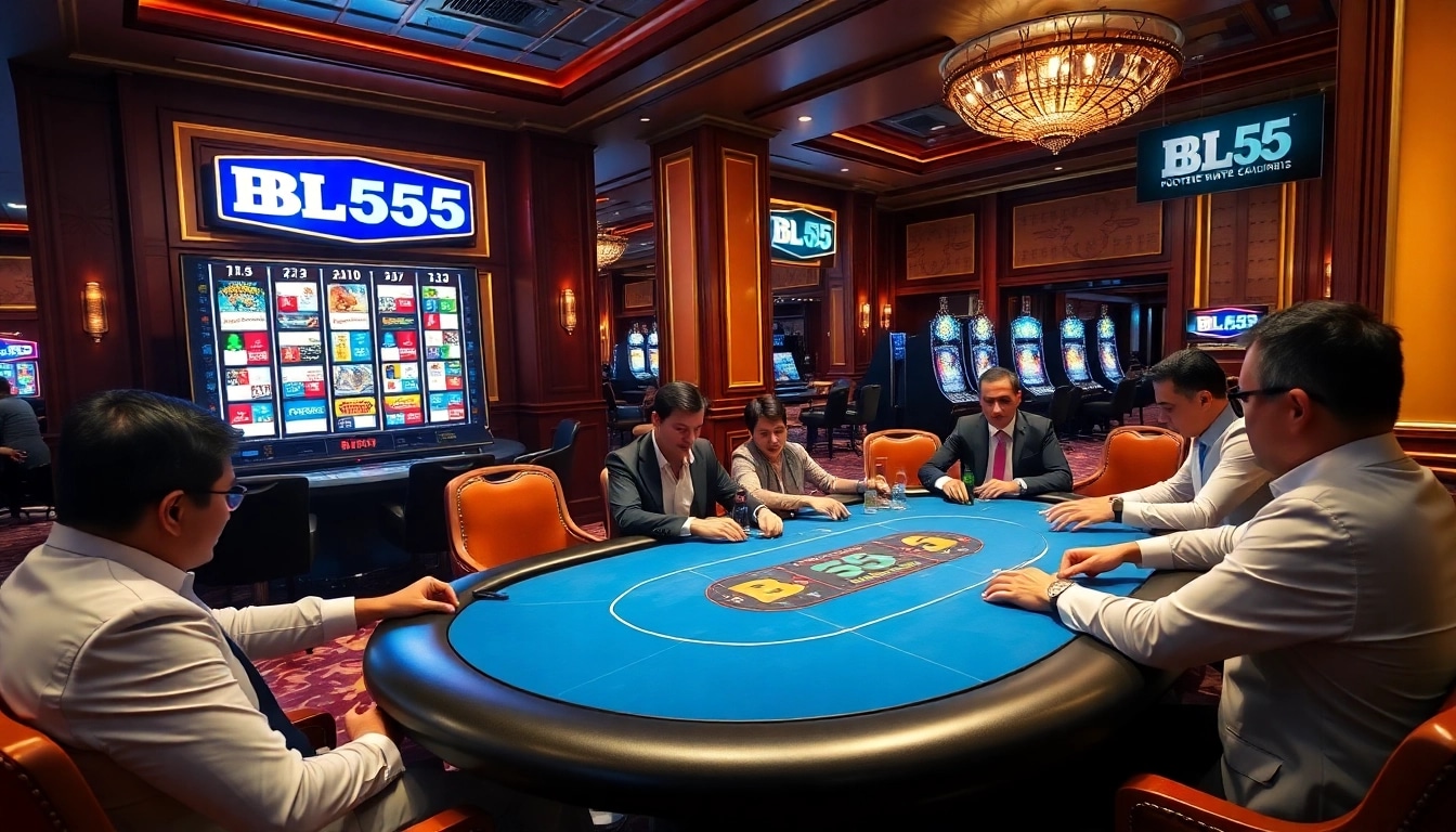 Experience high-stakes excitement at BL555's vibrant poker table with stunning visuals.