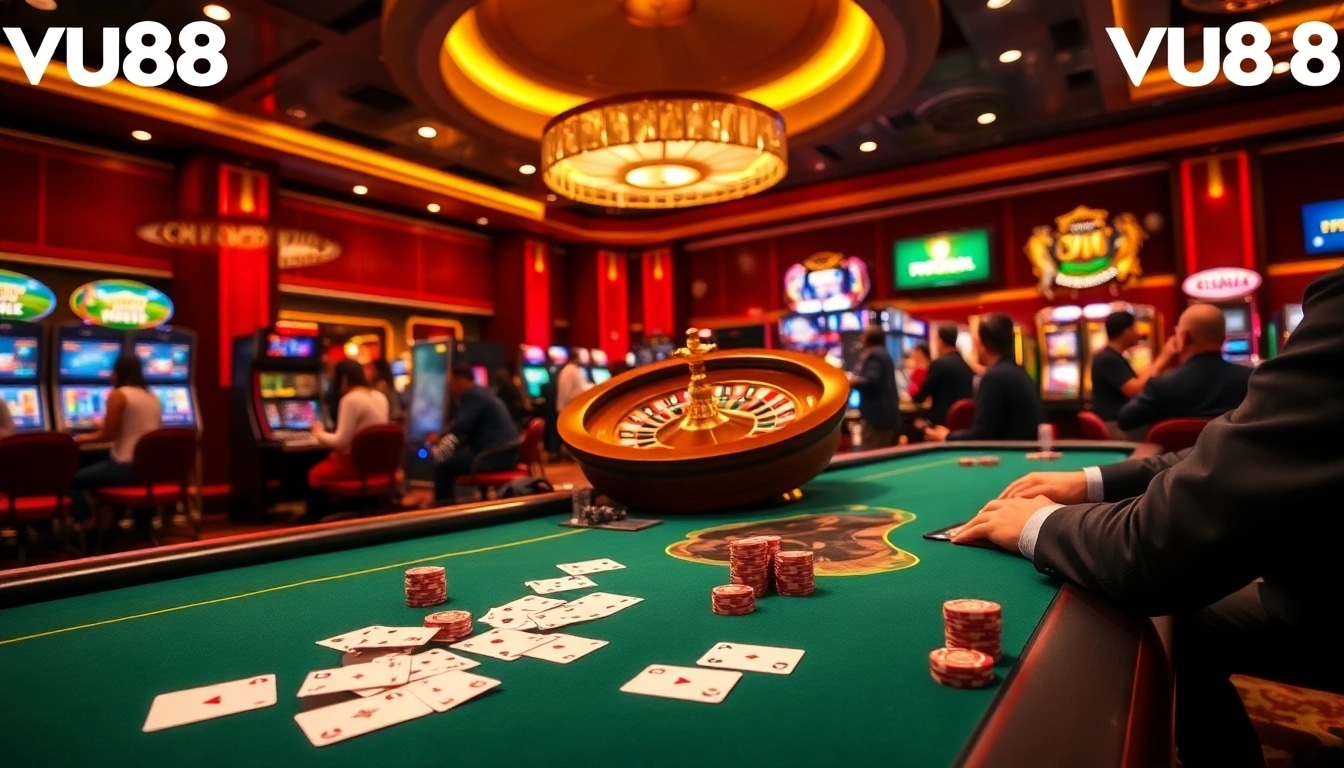 Experience the excitement of VU88 with vibrant casino games and elegant decor.