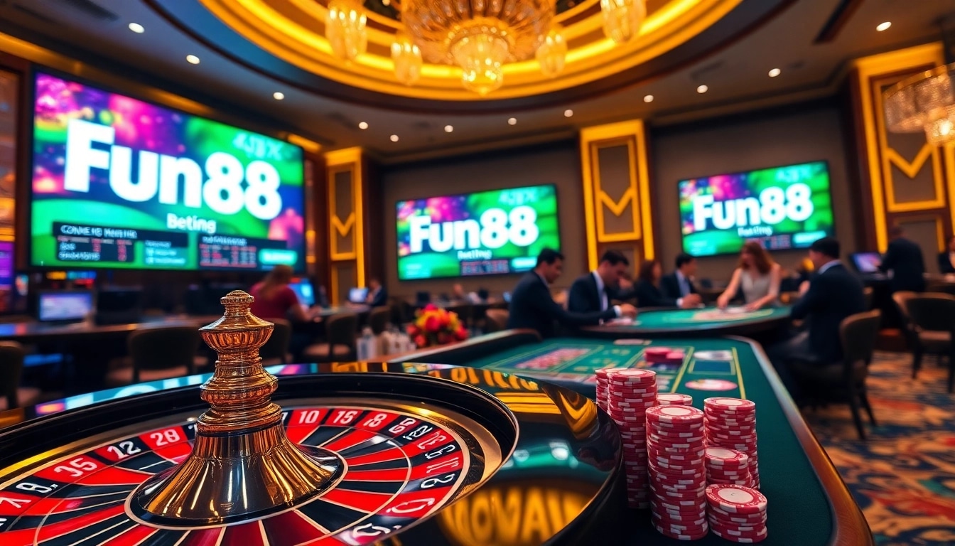 Players engaging in a thrilling game while betting using the Fun88 link at an elegant casino table.