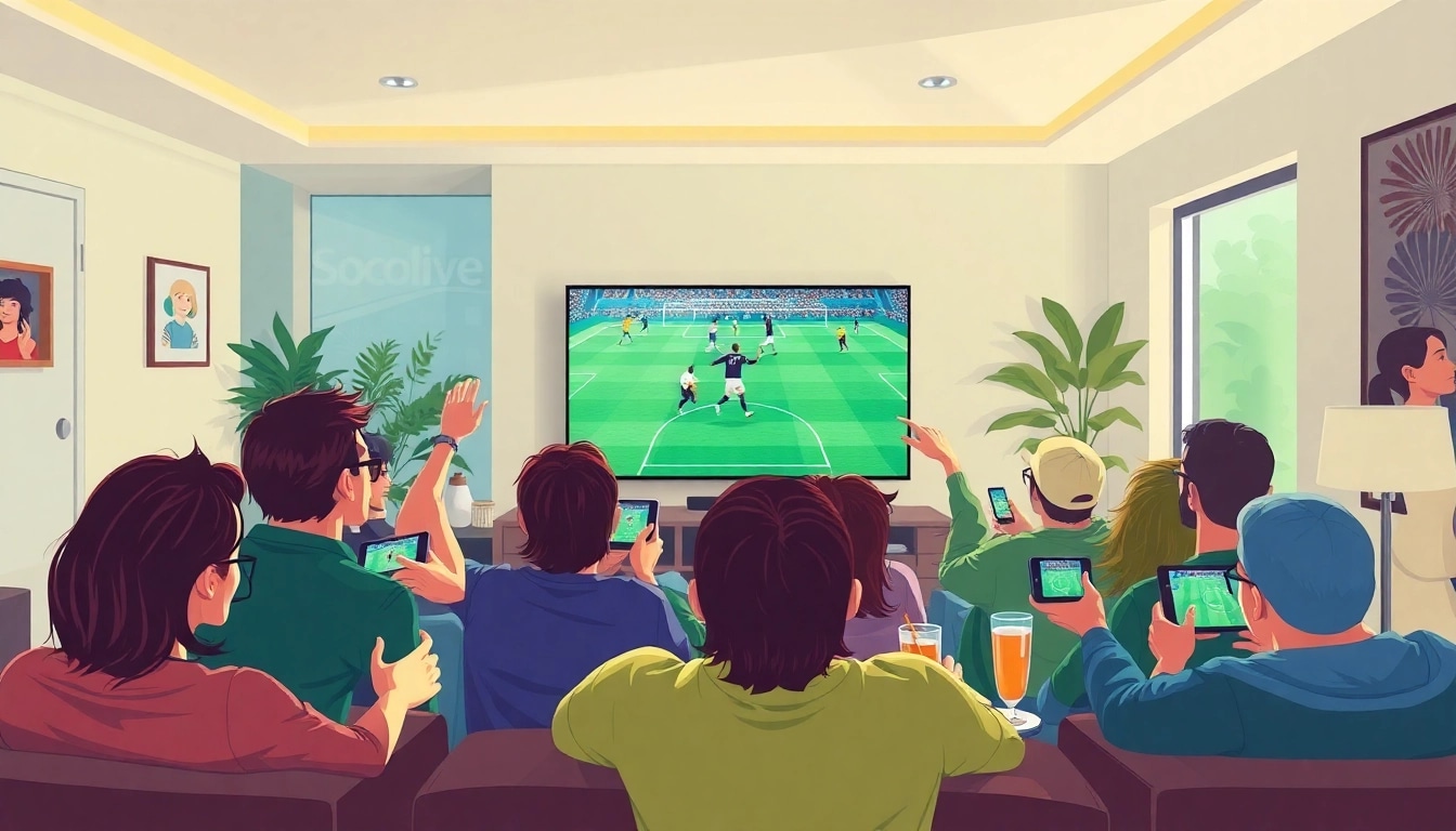 Socolive streaming football fans enjoying a live match in a vibrant setting.