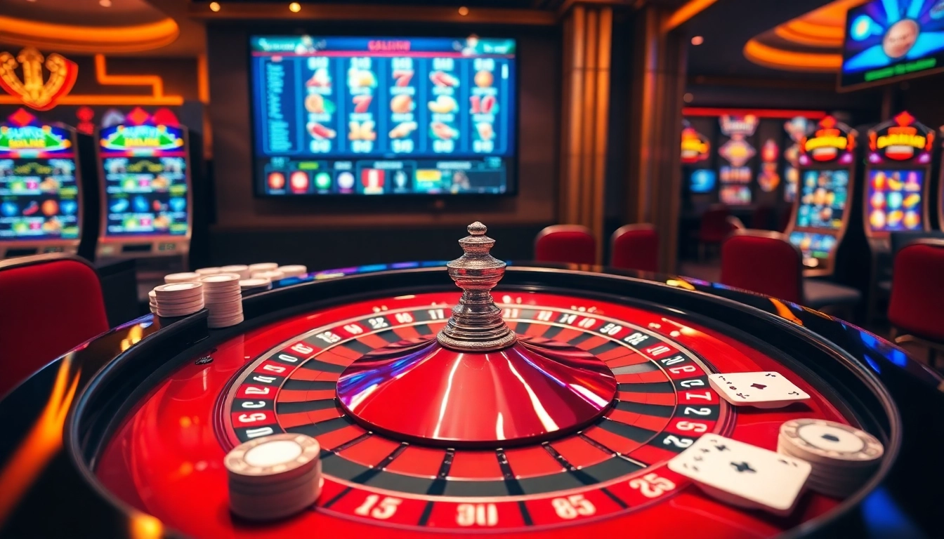 Savor the excitement of casino games at https://tt88n0hu.com/ featuring a luxurious roulette table amidst vibrant poker chips.
