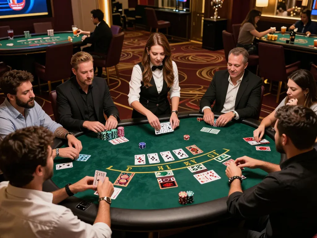 Players engaged in a thrilling live blackjack game at FLY88, showcasing excitement and strategy.