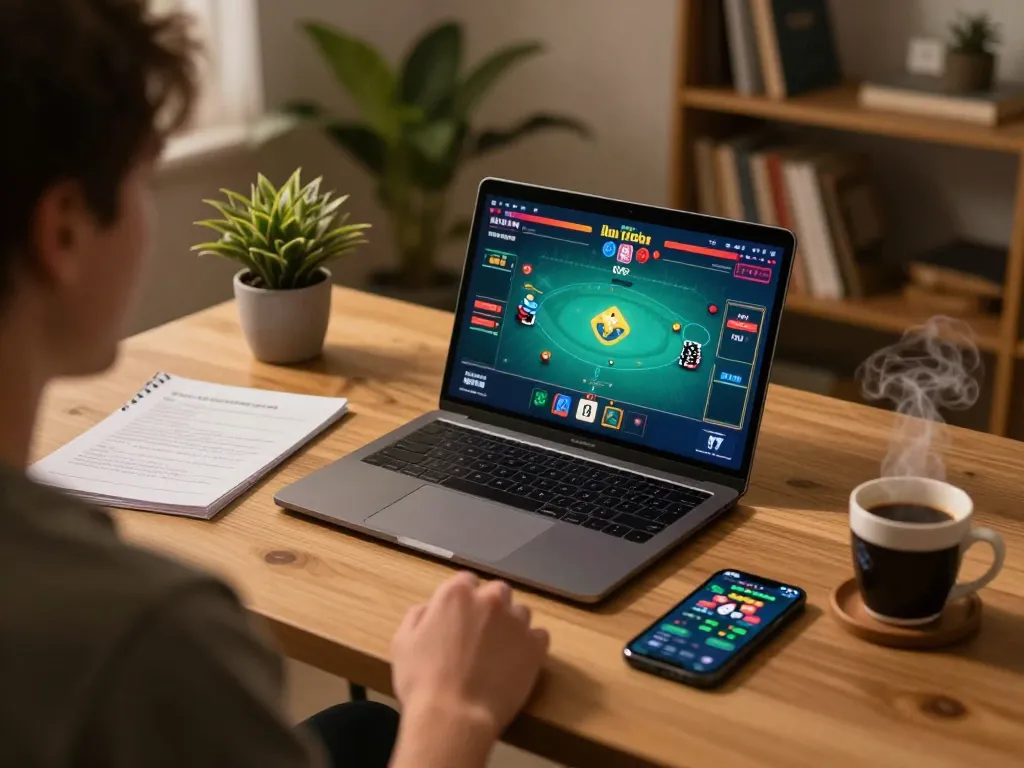 Engage in thrilling online poker gameplay with 23winn in a cozy home setup.