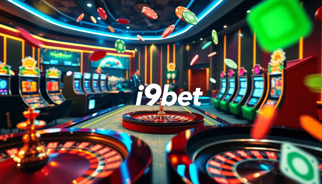 Engaging i9bet online casino scene featuring casino tables and vibrant gaming elements.