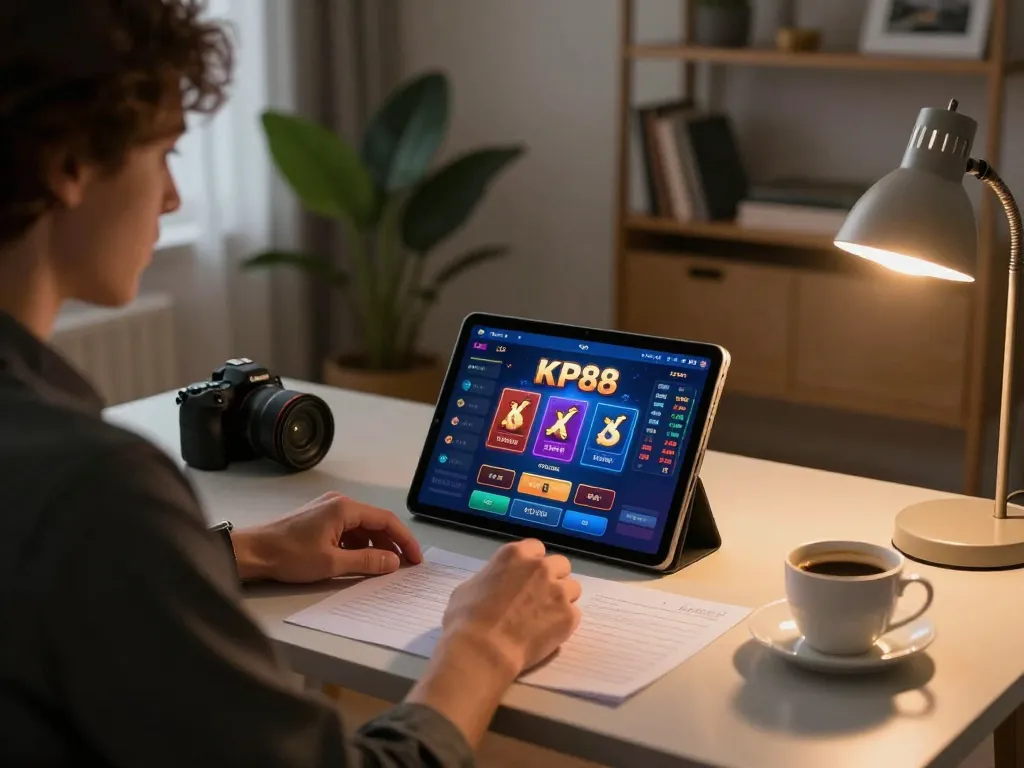 Enjoying an immersive KP88 gameplay session on a tablet at home, showcasing a cozy gaming setup.
