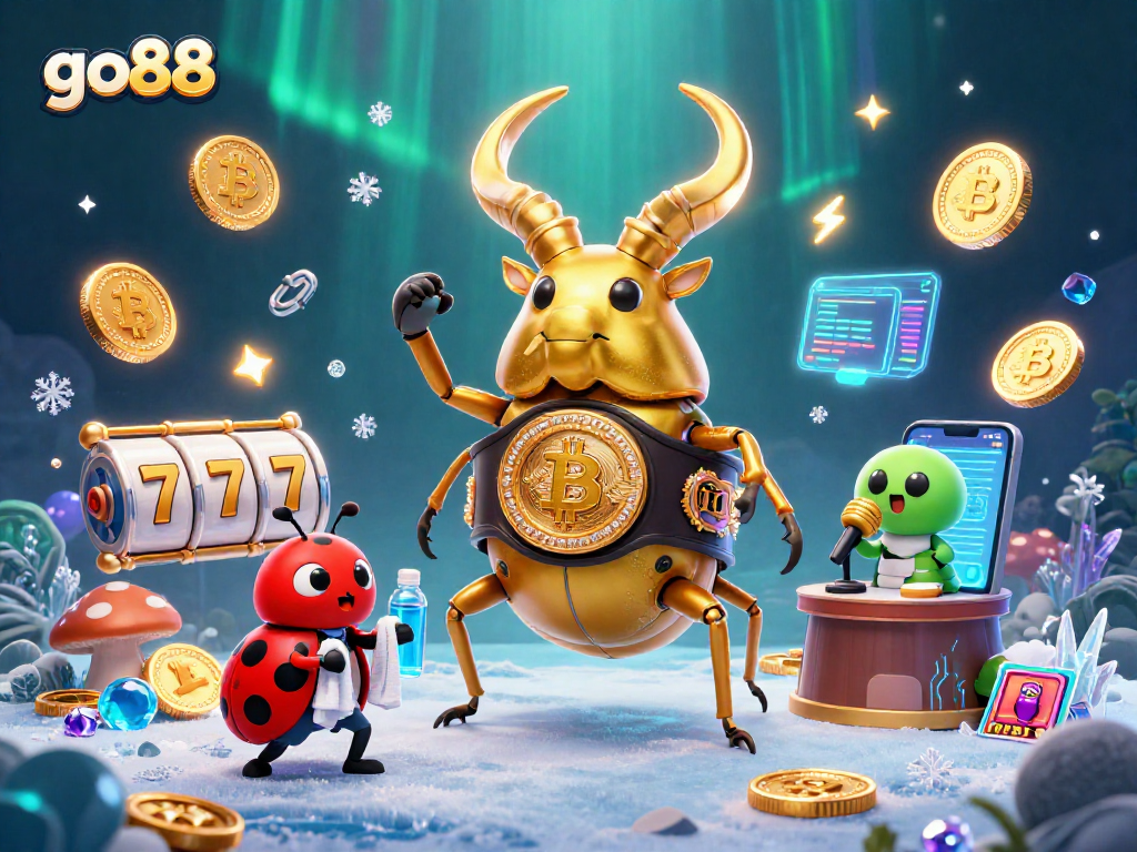 Experience exciting gameplay at go88 with a glowing golden stag beetle and captivating casino elements.