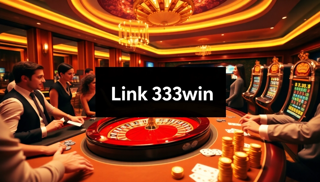 Experience thrilling gameplay with Link 33win at an upscale casino featuring roulette, poker, and vibrant atmosphere.