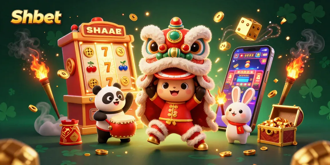 Shbet players celebrate a jackpot win amid festive 3D casino elements and lively characters.