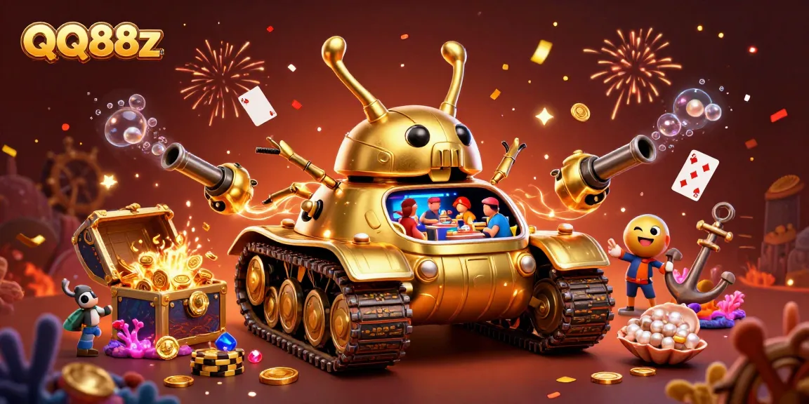 Experience the excitement of QQ88z net with a vibrant illustration of a golden beetle tank casino.