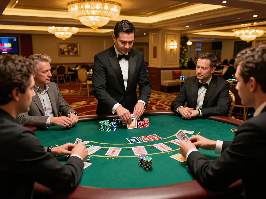 Players engaging in a strategic blackjack game at MAX88's luxurious casino tables.