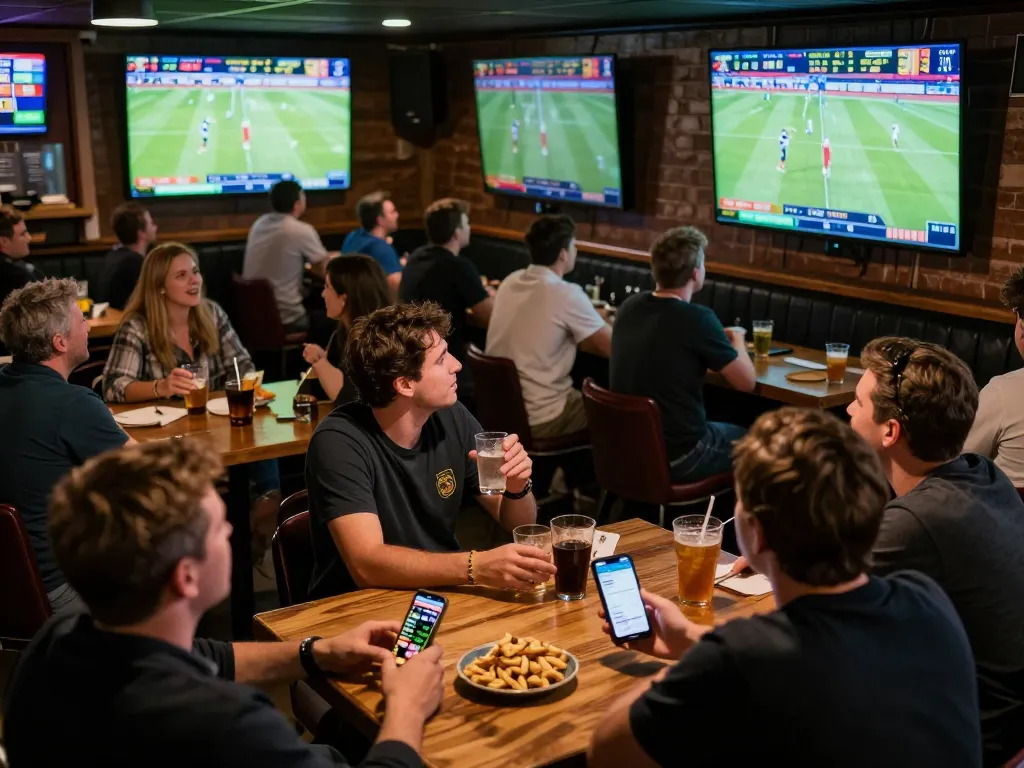 Excited sports fans engaging in dynamic betting on bongdalu during a live match.