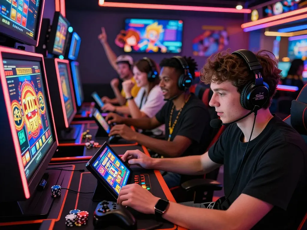 Exciting online gaming experience at gem88 casino with diverse players celebrating wins.