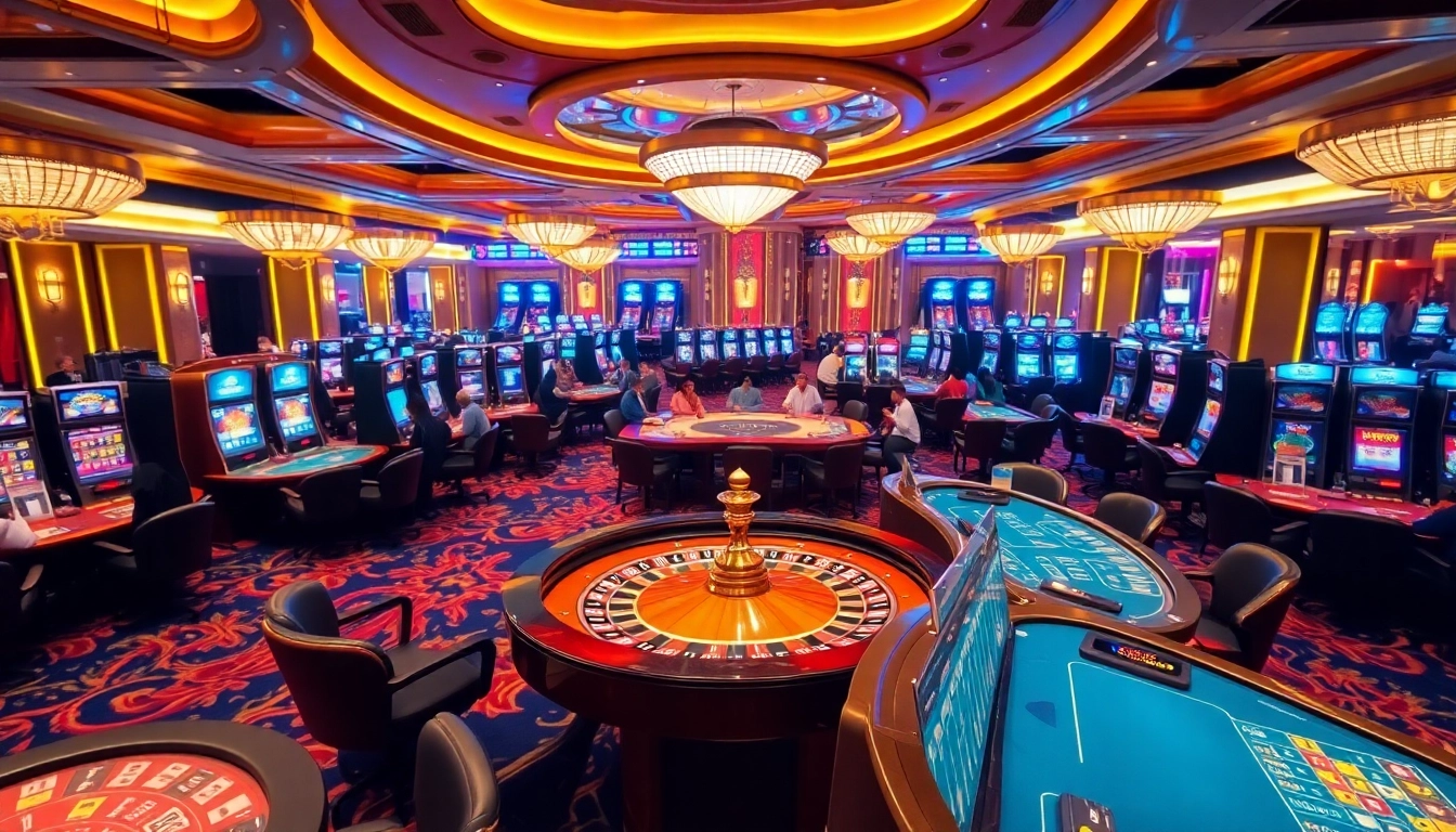 Experience the excitement of gambling at trang chủ gg88, featuring elegant casino tables and vibrant gaming lights.