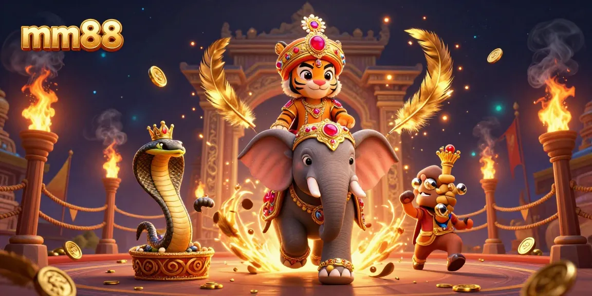 Engage in thrilling adventures with mm88 at a vibrant casino scene featuring royal characters.