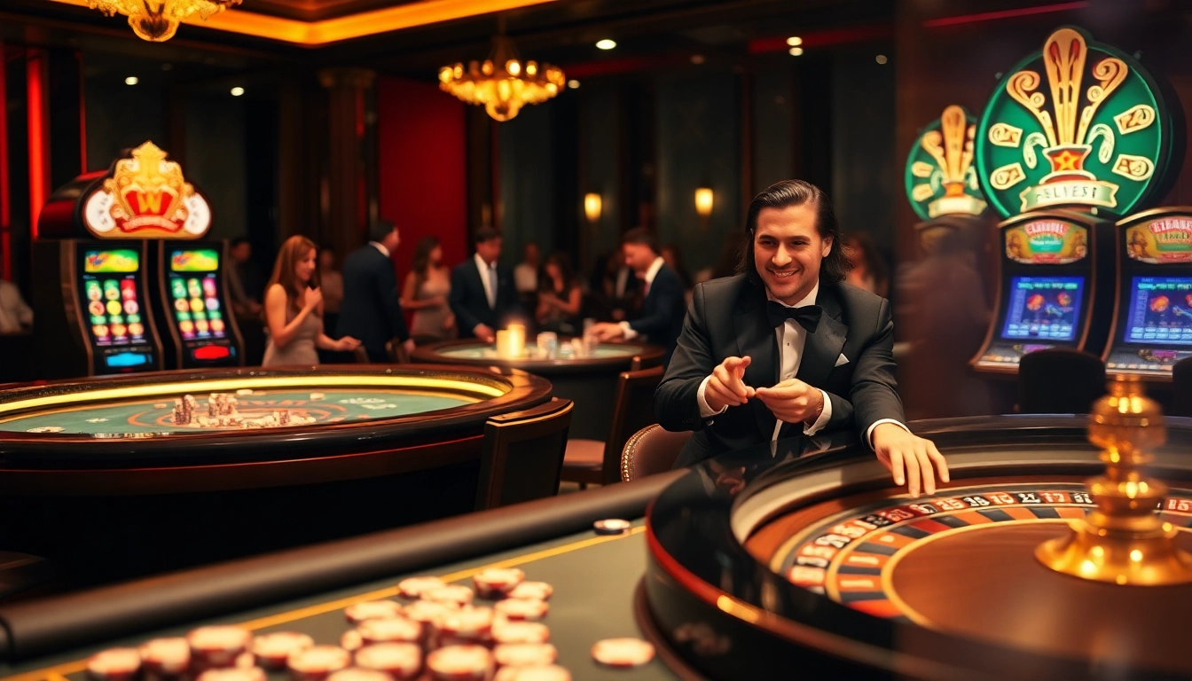Exciting gaming at CASINO LUCK8 with players enjoying slot machines and poker tables.