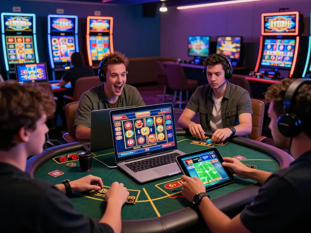 Engaging online gaming experience at https://okwin68.net/ with players enjoying casino games and sports betting in a vibrant atmosphere.