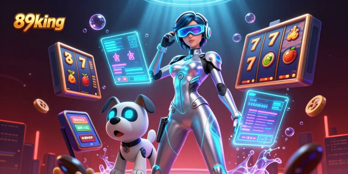Win big with 89king at an ultra-detailed, futuristic casino illustration featuring advanced gaming elements.