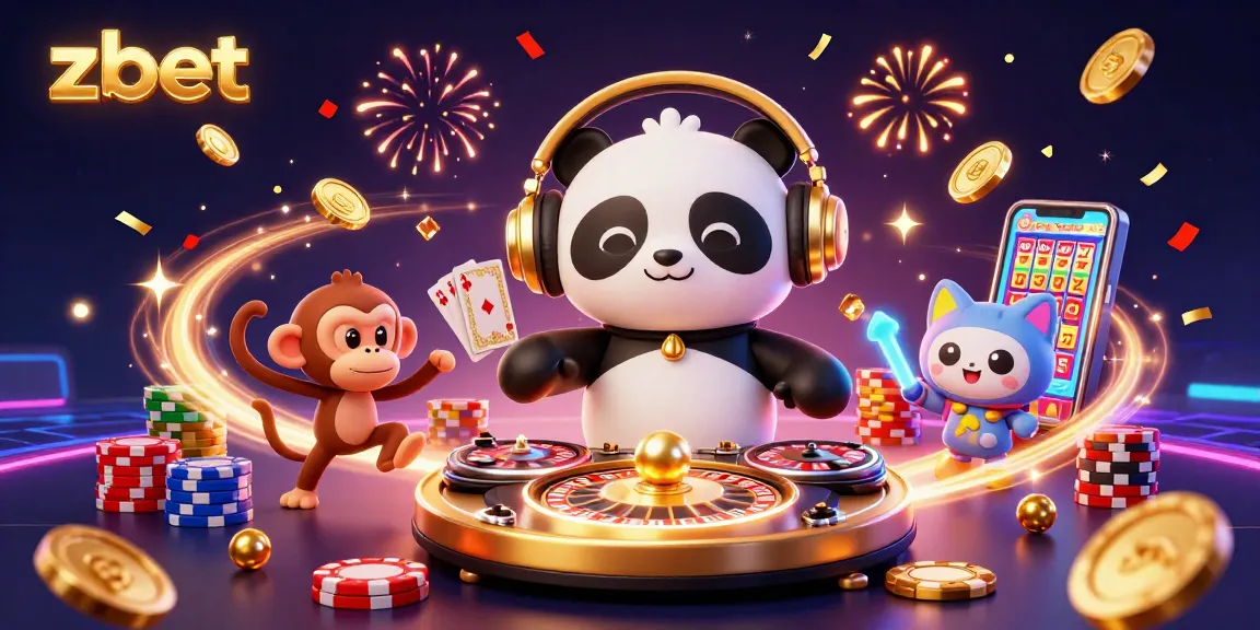 Watch the zbet DJ panda spin the roulette wheel, showered with casino riches and vibrant colors.