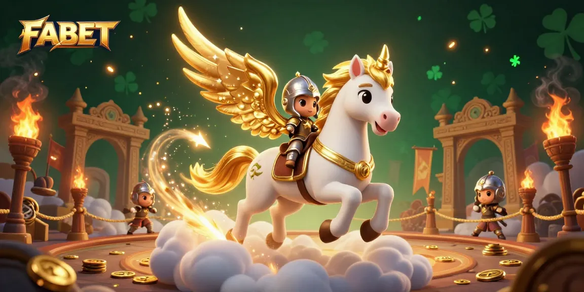 FABET offers thrilling betting experiences with a 3D knight aboard a celestial horse amidst dazzling casino elements.