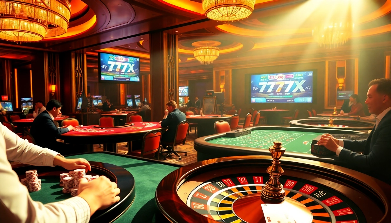 Experience the thrill of the 777X game in a vibrant casino setting showcasing poker chips and excitement.