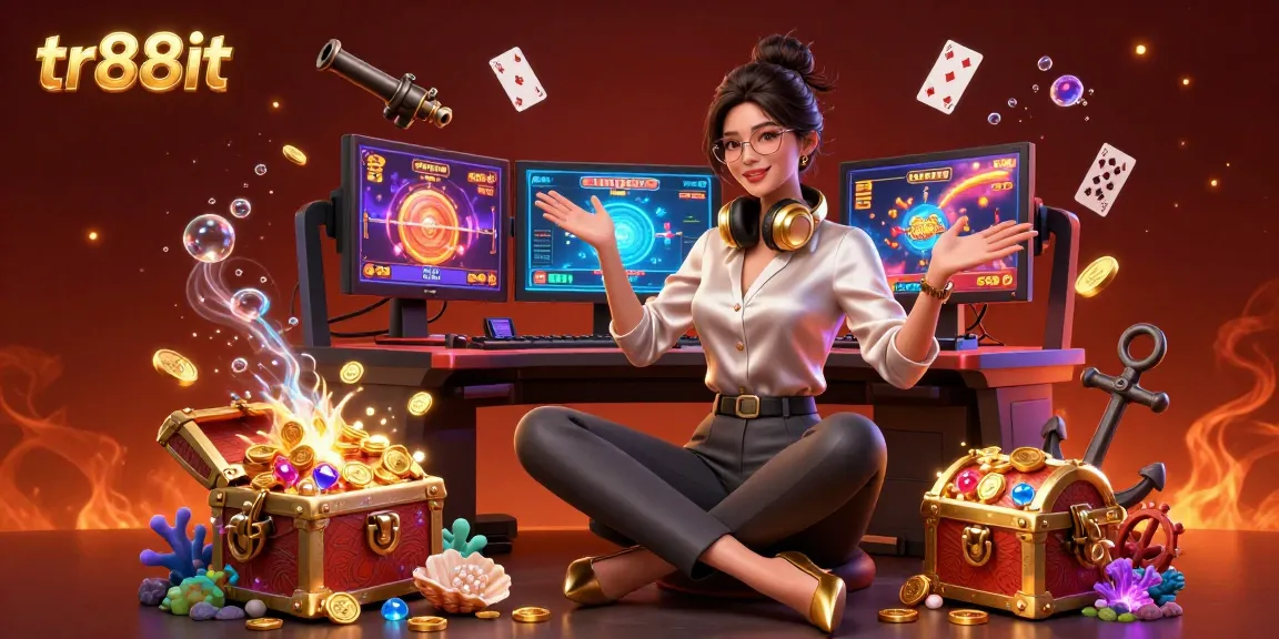 Experience the excitement of tr88it with vibrant casino games and gold coins exploding from treasure chests.