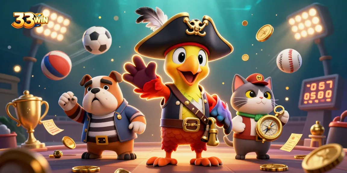 Betting on 33WIN with a vibrant scene featuring pirate characters and colorful sports elements