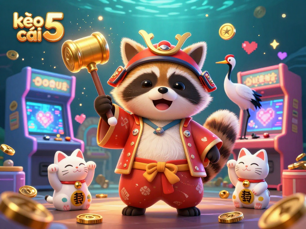 Engage in vibrant gameplay with kèo nhà cái 5 illustrated by cheerful tanuki, crane, and fortune cats.