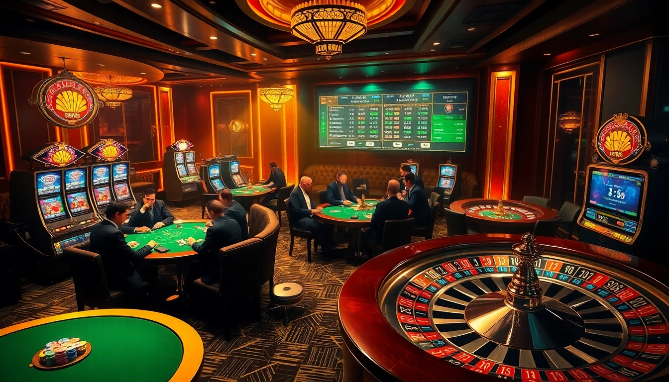 Exciting gaming scene showcasing keonhacai at a luxurious casino with vibrant tables and dynamic players.