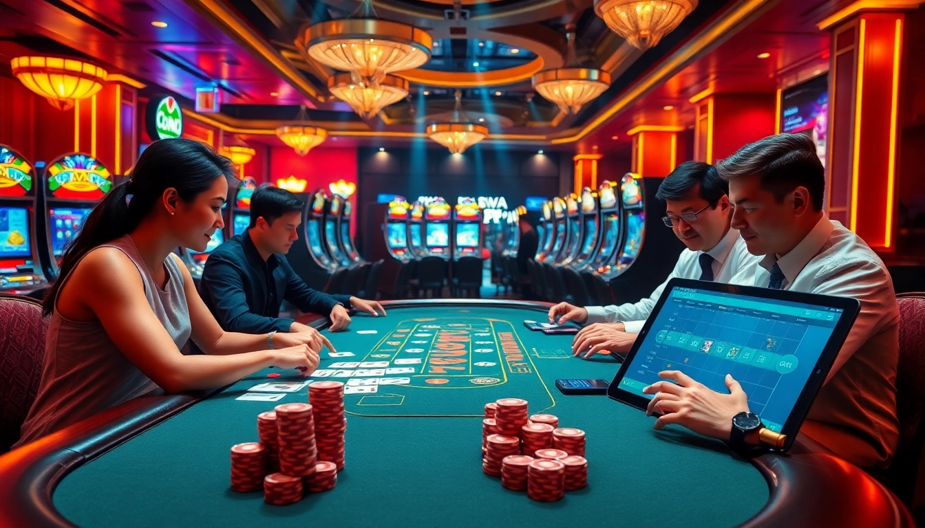 Experience exhilarating gaming at 888VI with vibrant casino tables and slot machines.