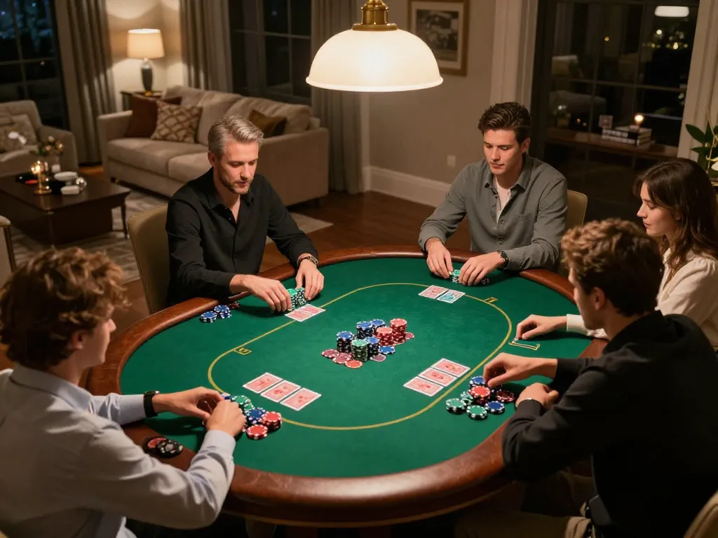 Players enjoying a thrilling poker night at home, showcasing the excitement of 888New gaming.