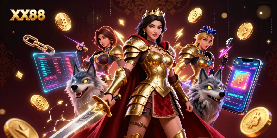 Engage in thrilling gameplay at XX88 with a striking warrior queen and her armored wolf companion.