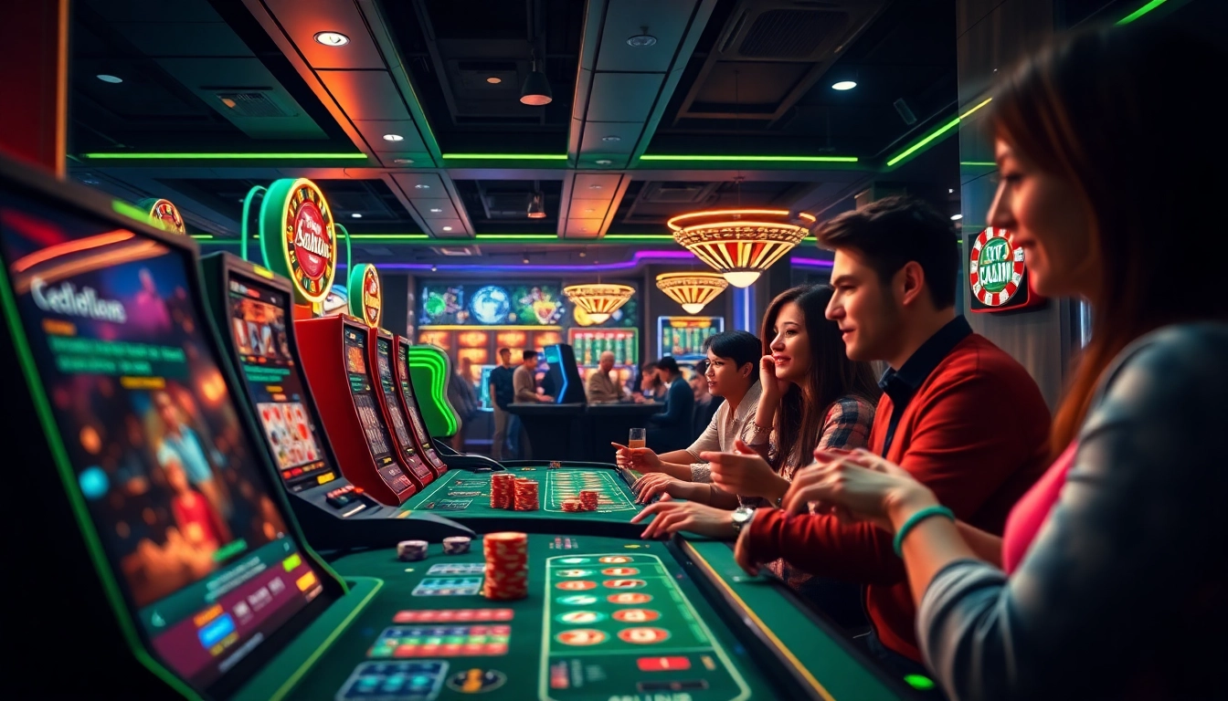 אווירה מרגשת של משחקים מקוונים ב-Stake Casino עם שחקנים מגוונים המשתתפים בפוקר ובסלוטים.