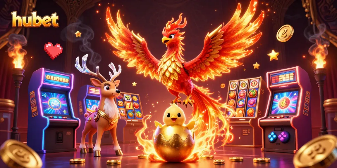 Join the hubet gaming experience with vibrant slot reels, lucky symbols, and mythical creatures.