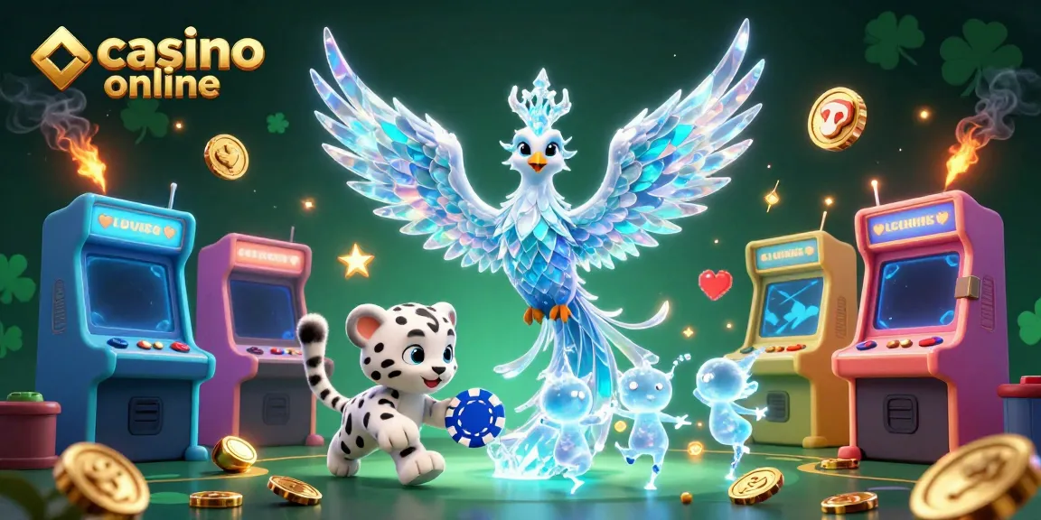 Experience the thrill of casino online with a vibrant illustration of an ice phoenix and gaming characters.