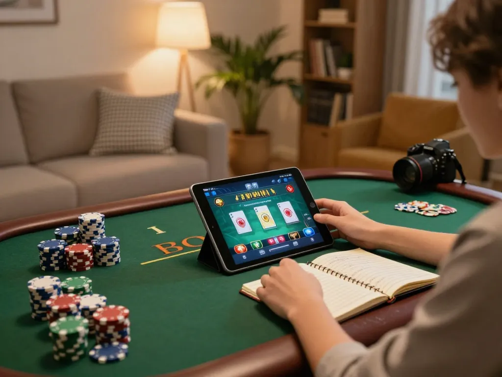An engaging scene of a player strategizing and enjoying casino games on 58wiin platform from home.