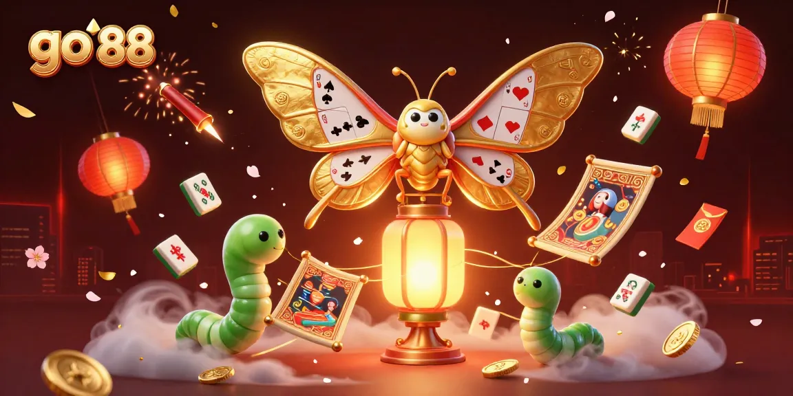 Immerse in the excitement of go 88 with golden moths and vibrant casino elements.