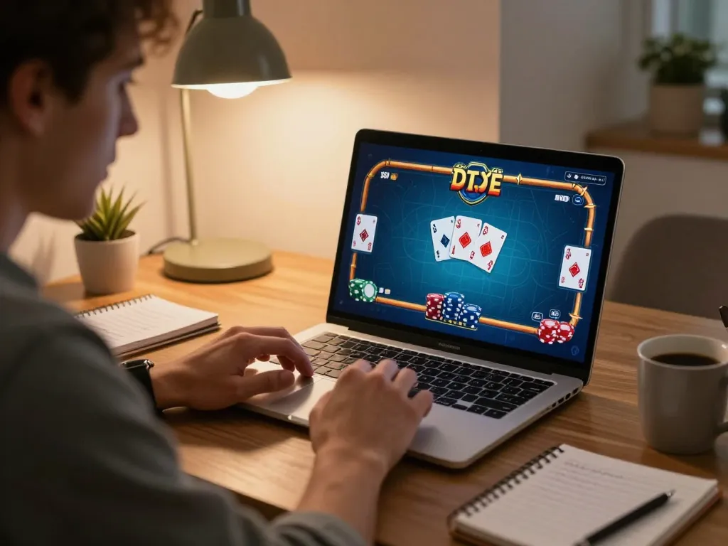 Player strategizing during an intense poker game on EE88’s platform, showcasing the vibrant game interface.
