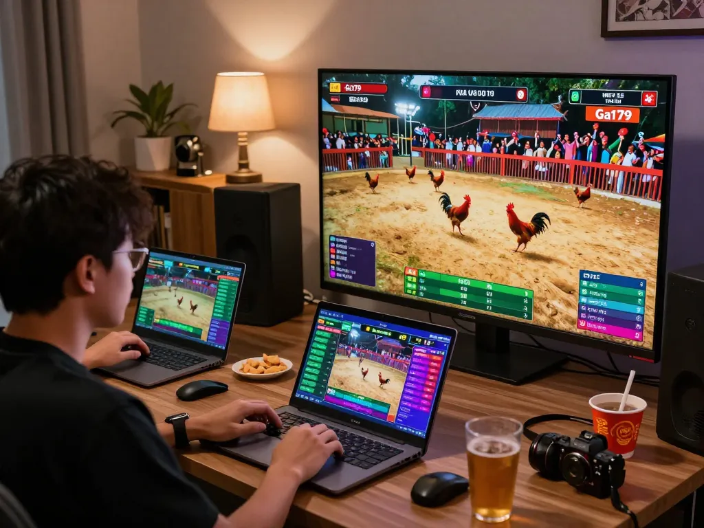 Exciting Ga179 online betting scene with players enjoying live cockfighting matches.
