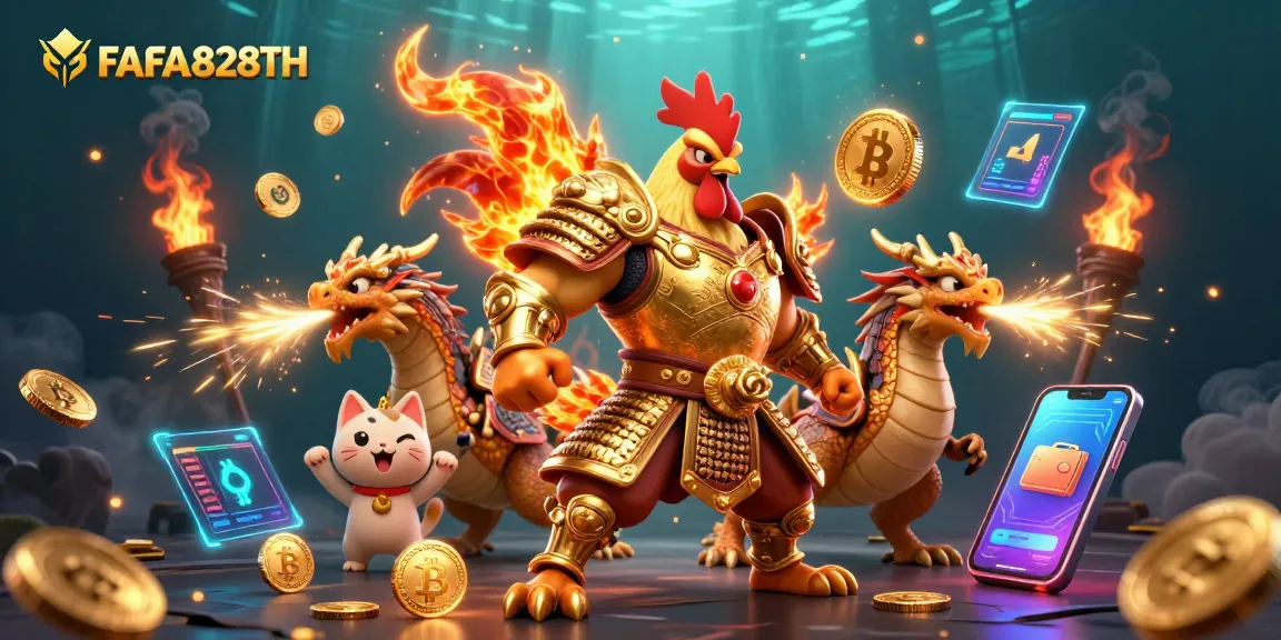 Experience high-energy gaming with FAFA828TH featuring vibrant characters and crypto elements.