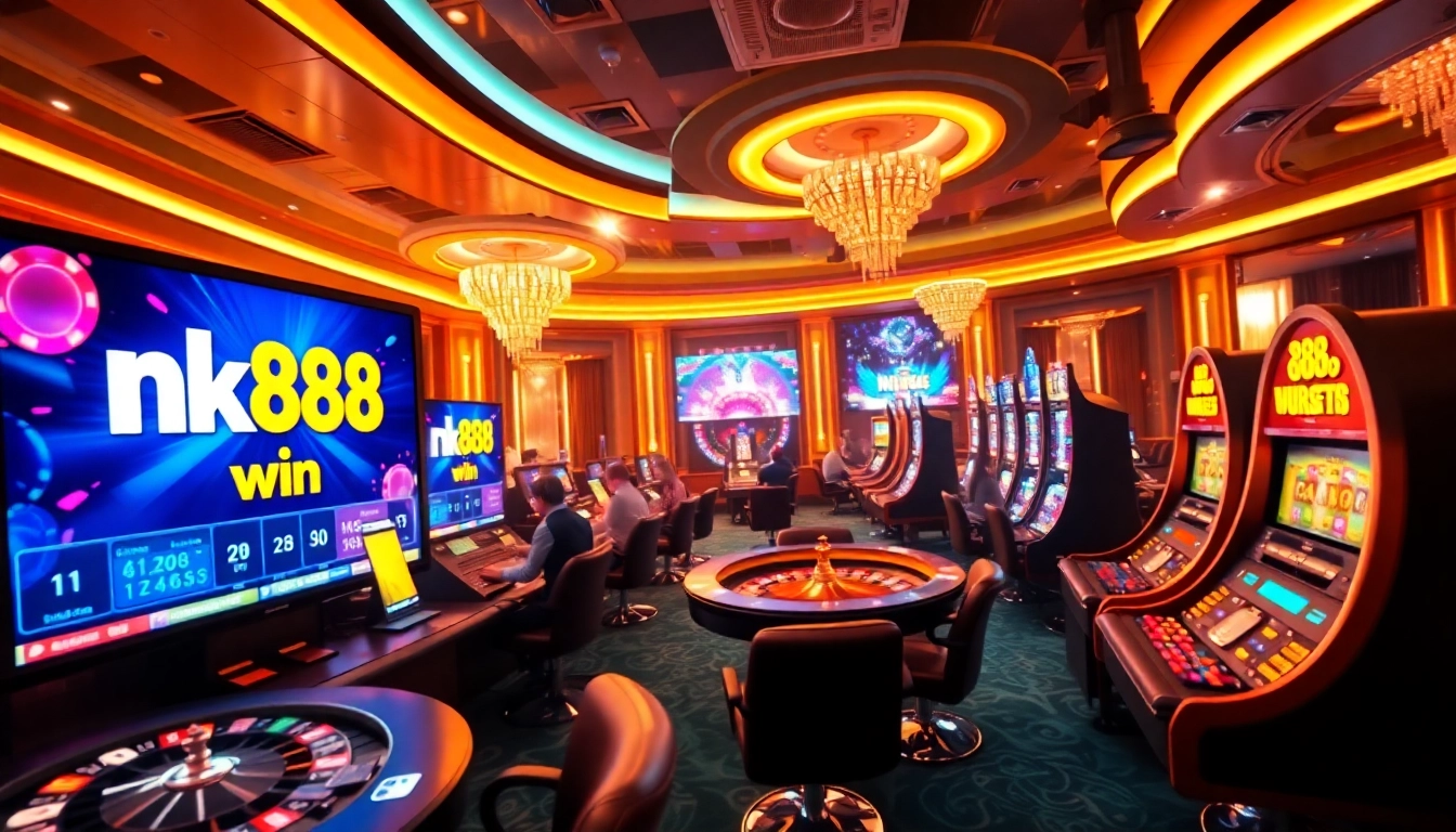 Visual representation of nk88 win demonstrating a vibrant digital casino with players enjoying various games.