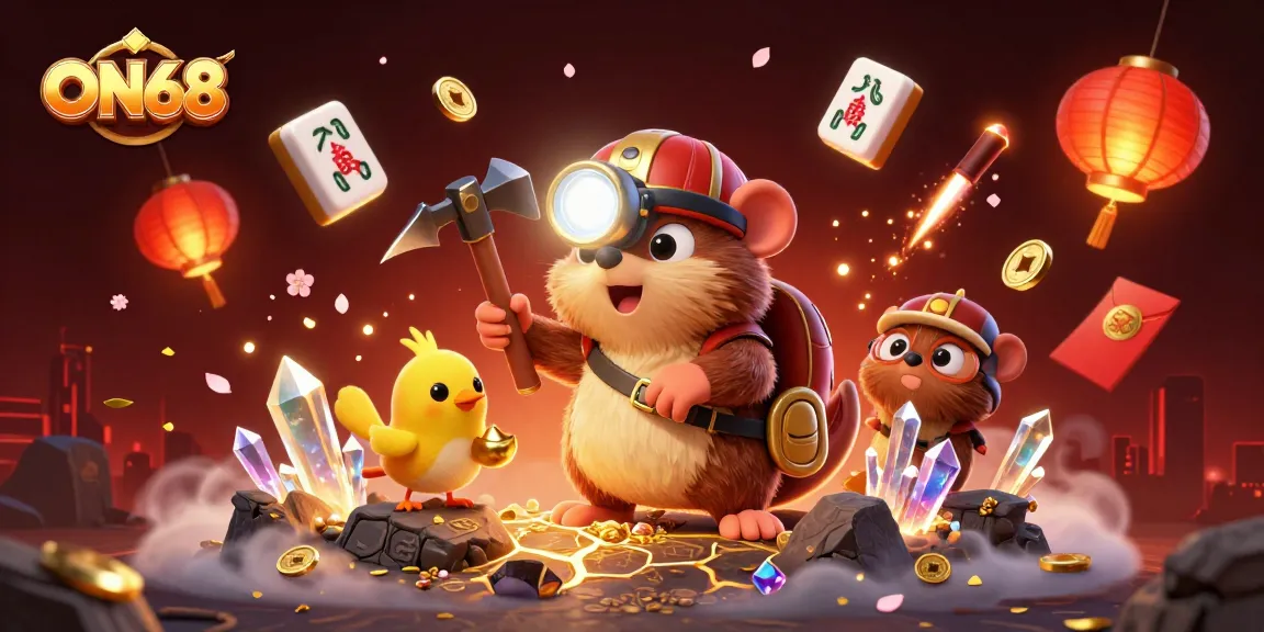 ON68 engages players in thrilling 3D gambling adventures with vibrant illustrations of treasure hunting.